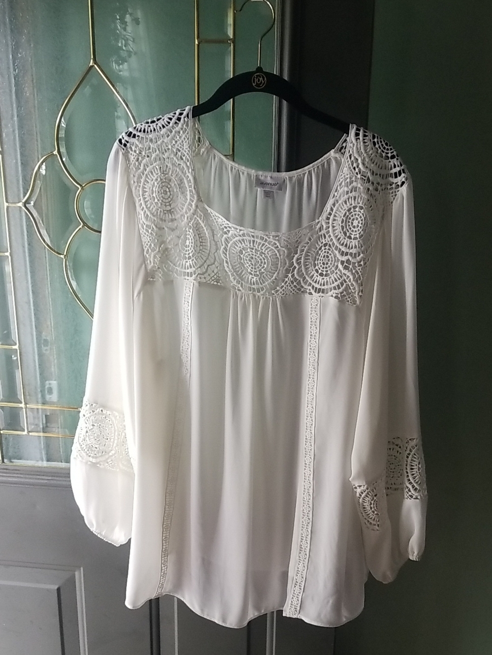 Women's White Lace-Inset Peasant Blouse